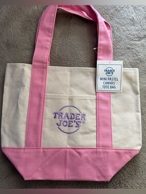Mini Pastel Canvas Tote Bag - Pink and Cream